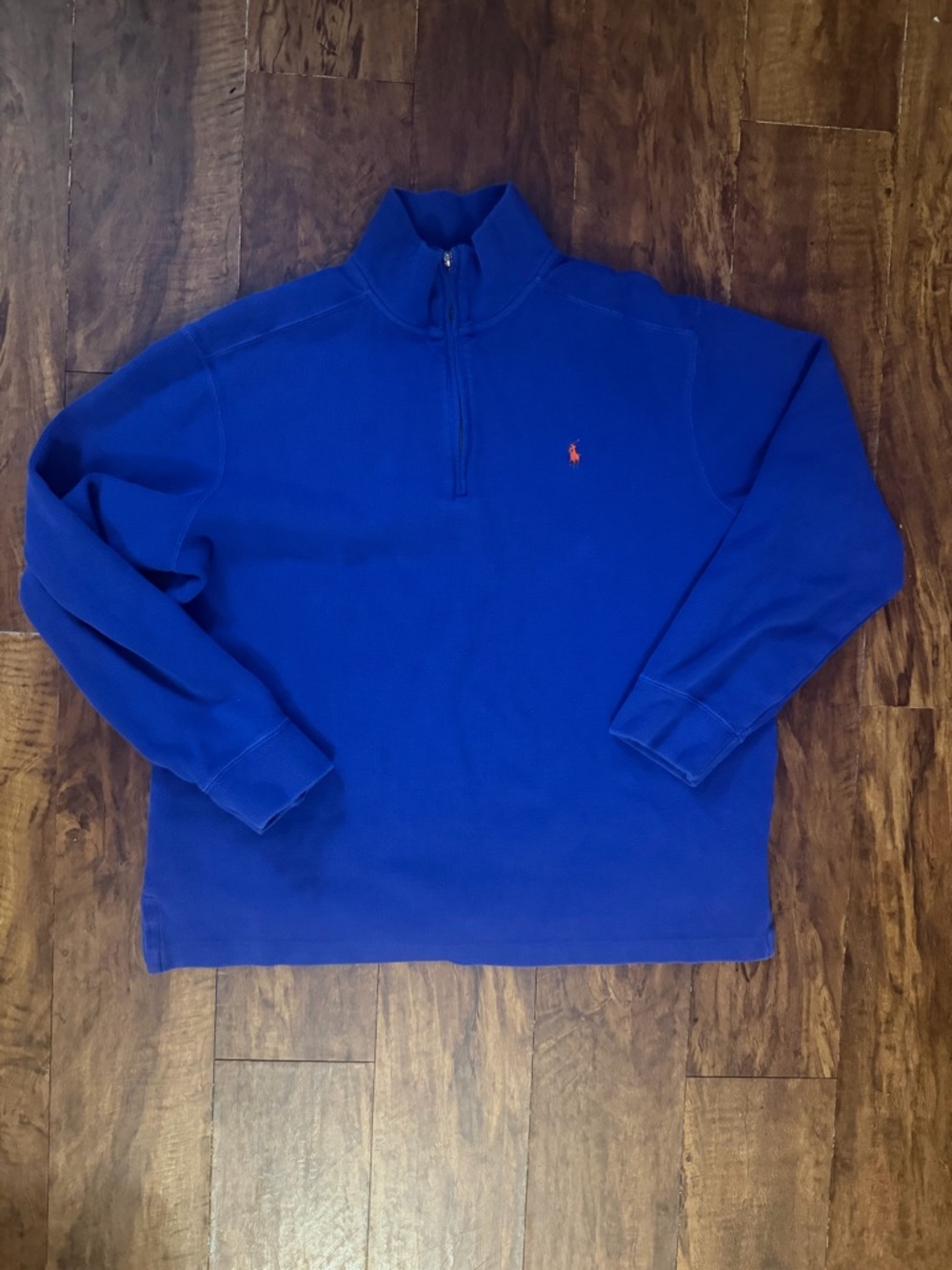 Polo Ralph Lauren Sweater Mens XL Blue Quarter Zip Mock Neck Cotton Pony Logo